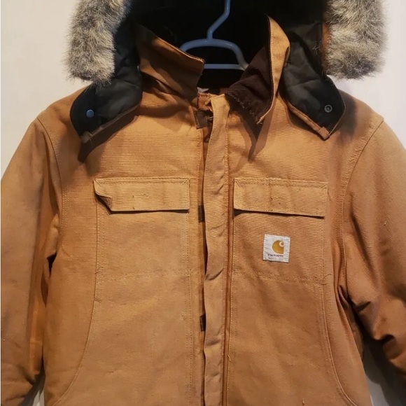 Vintage Carhartt Chore barn duck cloth coat with fur hood made in USA CQ196 - Picture 2 of 16